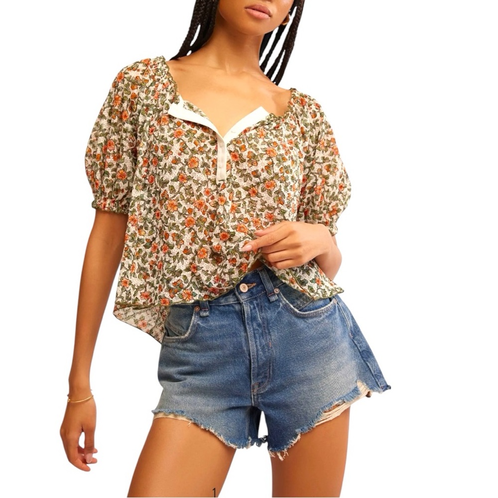 NEW FREE PEOPLE Astra Floral Print Top in Daisy Combo Size M